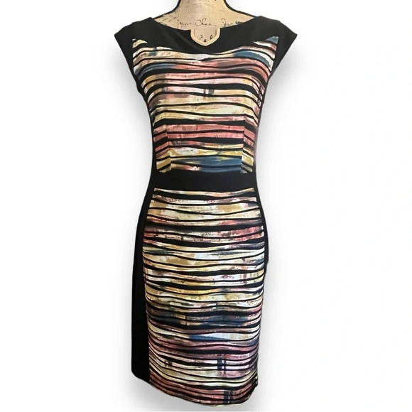 JOSEPH RIBKOFF Women's Black Cap Sleeve‎ Body Con Dress Size 8 | EUC - Picture 1 of 5